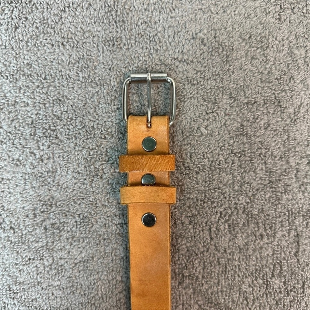 Tan Genuine Leather Belt Silver Buckle Handmade Casual Honey Brown 1 Inch Wide - Picture 4 of 9